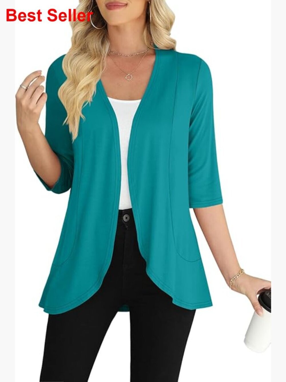 Lightweight Soft Open Front Cardigan with 3/4 Sleeves
